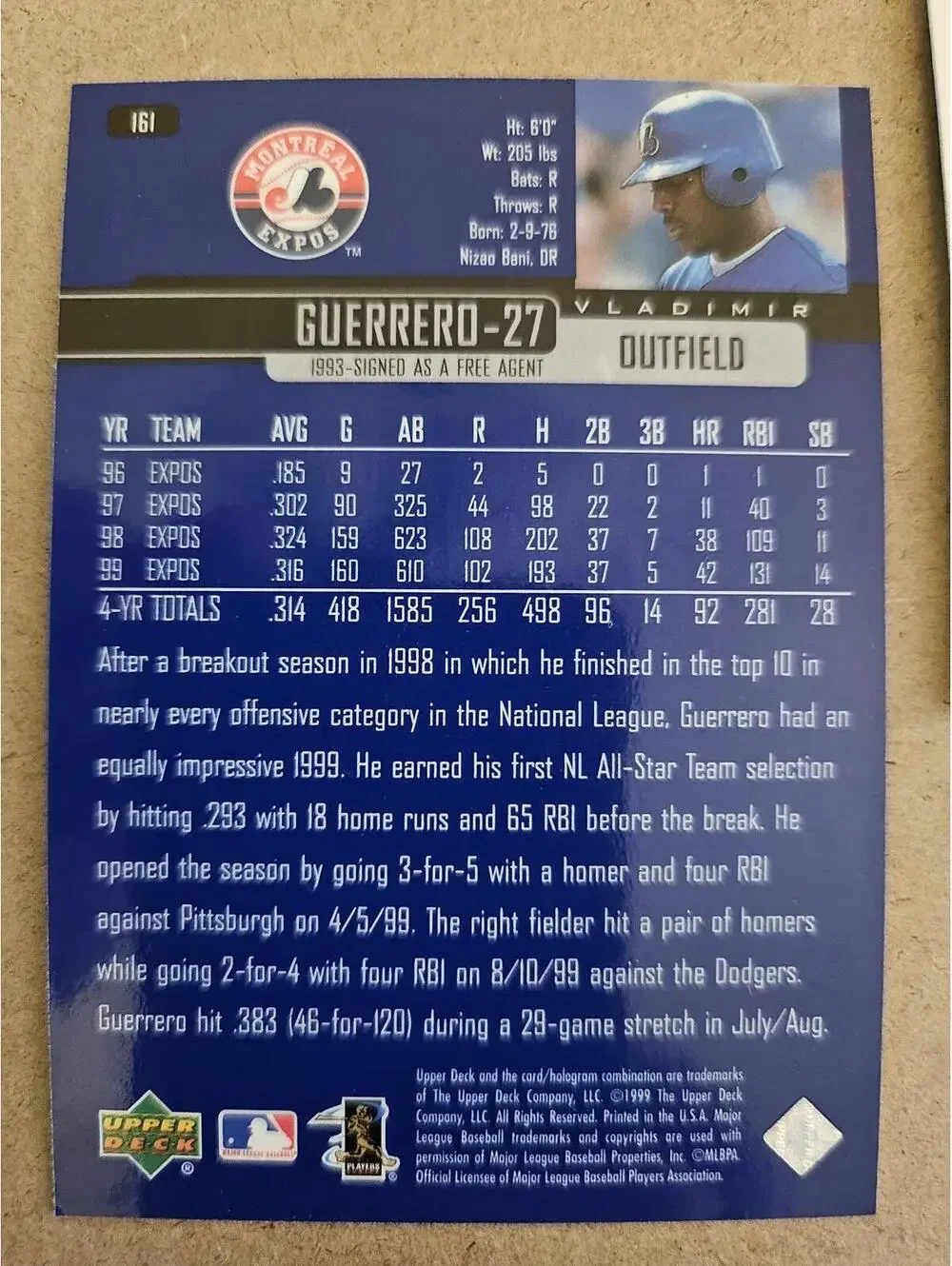 2000 Upper Deck Gold Reserve #187 Vladimir Guerrero LP - HOF - Expos